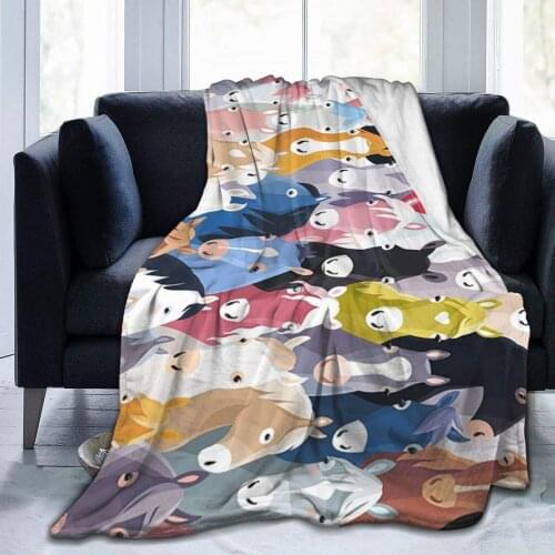 Flannel Blanket Retro Colourful Cartoon Horse Fleece Throw Blanket for Couch Sofa Living Room Bedroom for Kids