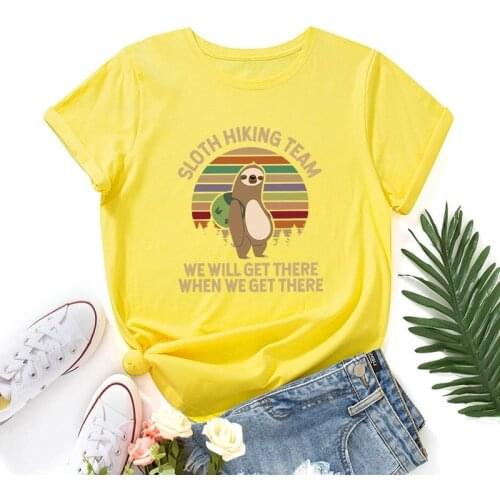 Women OverSized Fashion Summer Tshirts Cotton Animal Sloth Backpack Print Regular Clothes Casual Short Sleeve TShirts Tee Tops