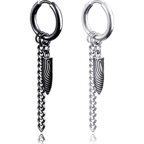 KOFSAC New Fashion Star Same Mens Ear Jewelry Titanium Steel Chain Earrings For Men Hip Hop Punk Personality Black Eardrop Gift