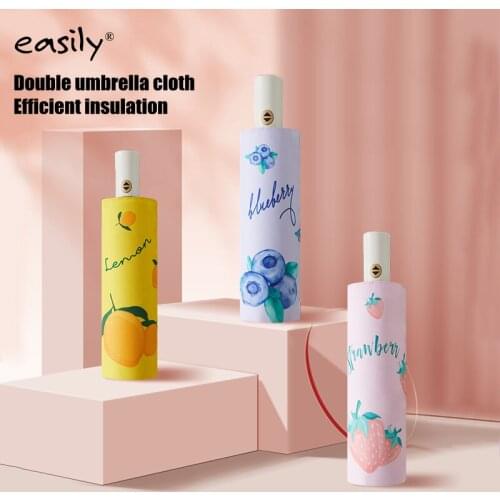 EASILY 8k Lady Fruit Fully Automatic Sunny Umbrella Strawberry Vinyl Double Layer Mango Blueberries Student College Style