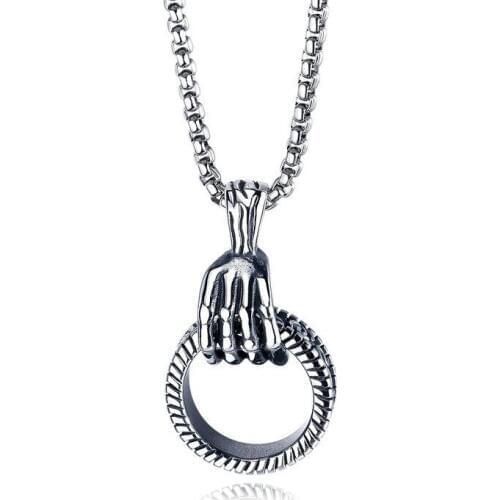 Punk Pendant Necklace For Men Women Hip Hop Skeleton Hand Hold Tire Claw Bone Necklaces Pendants Fashion Jewelry
