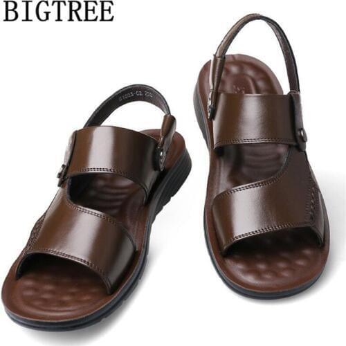 Men Leather Sandals Genuine Leather Rubber Slippers Men Summer Slippers Men Beach Sandals Outdoor Slippers Men Beach Sandals