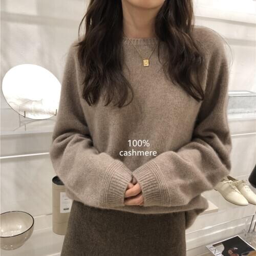 Autumn and winter new thick cashmere sweater round neck raglan sleeve ladies sweater loose short base sweater