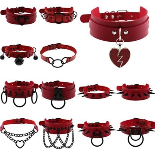 Punk Black Metal Tassel Red Choker Necklace Sexy Spiked Neck Strap Clavicle Collar Men Necklaces Hollween Women Y2K Jeweley Gift