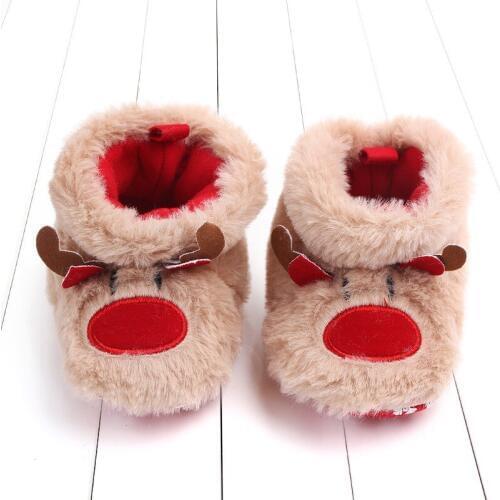 0-18M Christmas Baby Girls Boys Snow Boots Soft Sole Anti-Slip Crib Shoes Winter Warm Cozy Bowknot Booties
