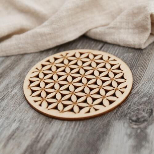 Wooden Beverage coasters，Wooden Coasters Flower Of Life , Drink Holder Wood Gift, Water Harmoniser Spiritual Beermat