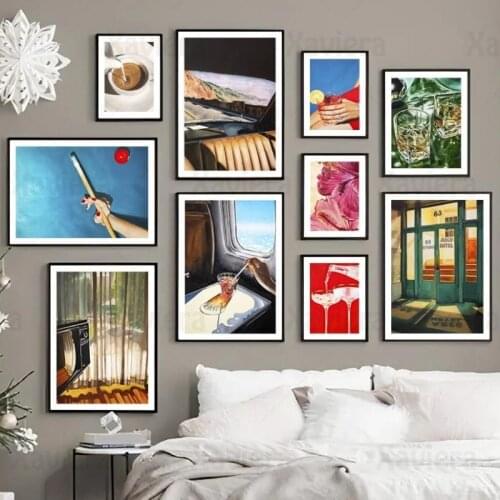 Nordic Poster Print Modern Vintage Wine Coffee Cup Pool Table Canvas Painting Colorful Picture Living Room Wall Art Home Decor