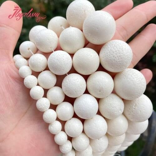 Natural White Sponge coral Smooth Round 8/11/16/22mm Stone Beads Spacer For DIY Necklace Bracelet Jewelry Making Strand 15"