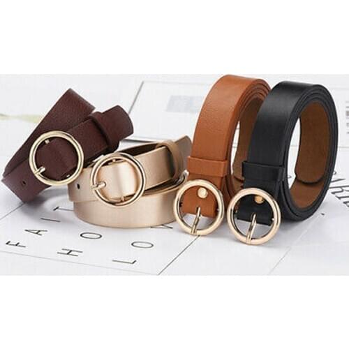 Fashion Women Belt Classic Solid Leather Waistband Versatile Circle Buckle Wide Belt Blue Khaki Black White Champagne