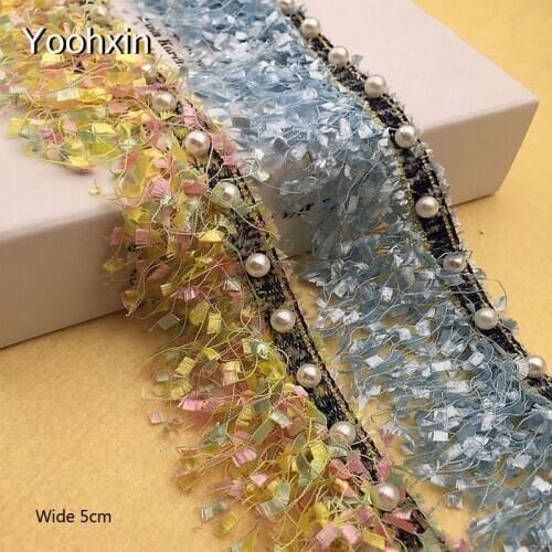 Luxury beads Embroidery flower tassel lace fabric trim ribbon DIY sewing applique collar cloth guipure Christmas home textile