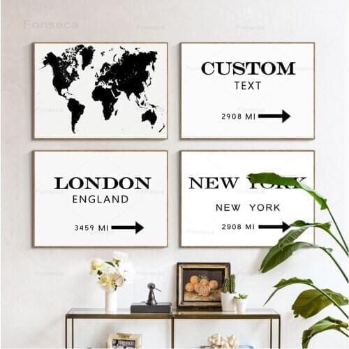 Nordic Minimalist World Map Canvas Paintings Custom City Poster Print Wall Art Pictures for Living Room Home Decoration