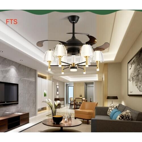 Invisible fan light, living room LED modern dining room ceiling fan light, nordic crystal light simple and light luxury