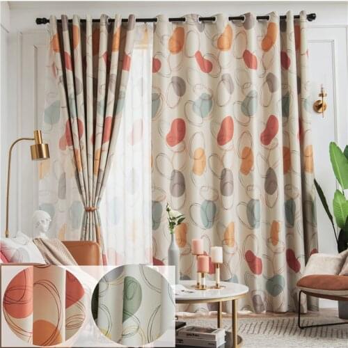 Nordic Style Blackout Curtains for Bedroom Hand-painted Coil Print Polyester Fabric Darkening Living Room Kitchen Window Panels