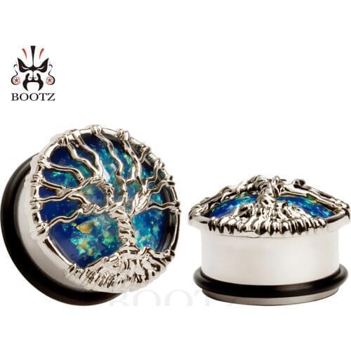 KUBOOZ Ear Plug Tunnels Gauges Piercing Body Jewelry Wishing Tree Stainless Steel Expander Stud Fashion Jewelry 00G 10mm to 25mm