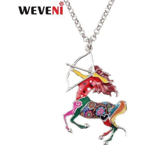 WEVENI Statement Metal Enamel Sagittarius Necklace Chain Choker Pendant Fashion Zodiac Signs Jewelry For Women Girls Gift Bijoux