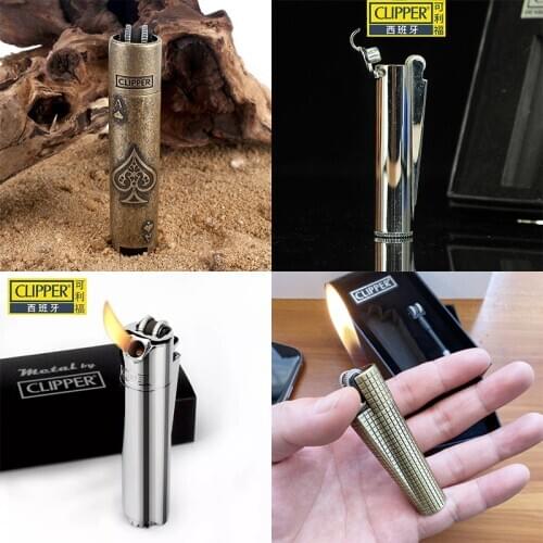 Clipper Free Fire Pipe Lighter Metal Torch Grinding Wheel Refillable Gas Lighter Butane Cigarette Cigar Lighter Smoke Accessorie