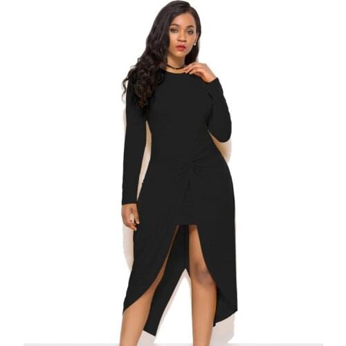 Ladies Dresses for Women Party Sexy Autumn Womens Midi Dress Dovetail Pleated Black Plus Size Fashion Long Sleeve Free Shipping