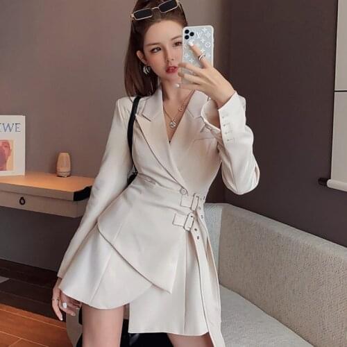 Blazer dress ladies mini party fashion ladies elegant dress ladies one dress belt long sleeve dress 2021 new tide brand RV698