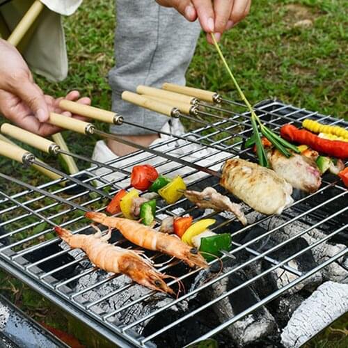 20Pcs Stainless Steel Barbecue Grilling Kebab Skewers Needle Reusable BBQ Meat Sticks Fruit Kitchen Bakery Tools Accessories