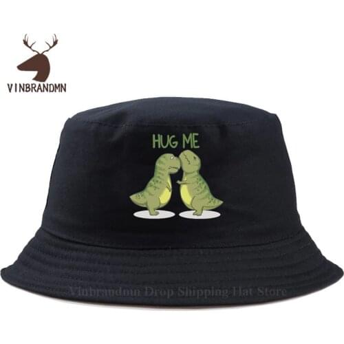 2021 Summer Casual Kawaii Dino Kiss Bucket Hat Cute Dinosaurs Hug Me Fishing hat Lady Custom Animal Printed Fashion Baseball cap