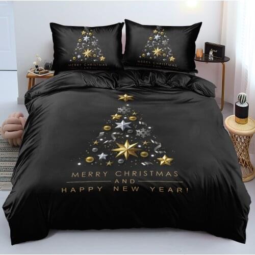 3D Marry Christmas Duvet/Quilt Cover Set XMAS Comforter Case Pillowcase Tree Bed Linen King Full Bedding Sets Black Home Texitle