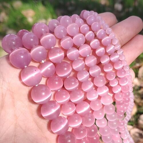 4/6/8/10/12mm AAA Pink Smooth Cat Eye Beads Stone Beads For DIY Bracelet Jewelry Making Opal Beads 15