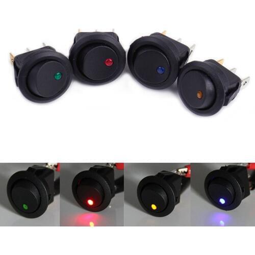 4pcs/set 12V Waterproof ON/OFF Car Boat LED Light Round Dot Rocker Toggle Switch