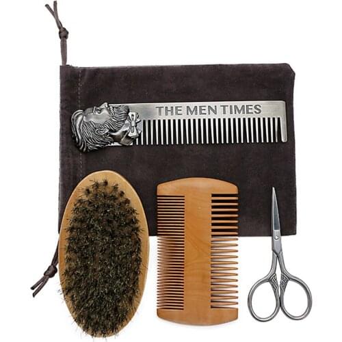 4pcs/set Professional Double-sided Beard Oil Head Style Beard Comb Beard Brush Care Beard Oil Tool Beard Comb