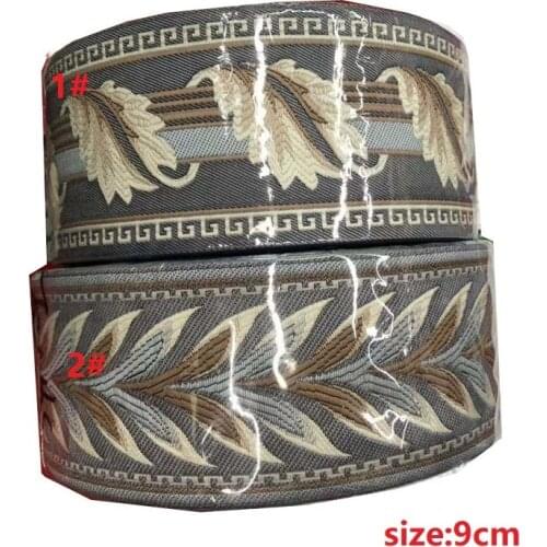 5yards/lot Woven Jacquard Ribbon 9cm flowers pattern blue and beigebbackground For curtain and clothing accessory LS-0408