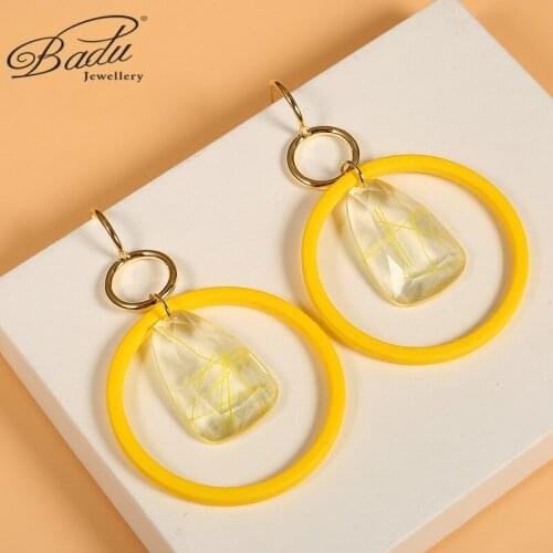 Badu Geometric Exaggerated Earrings Acrylic Pendant Earrings Hollow Design Metal Ring Jewelry Gifts For Summer Girlfriend