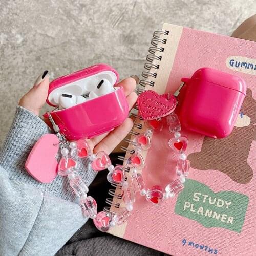 For Airpods 1/2 Case Cute Korea Chain Hearphone Cover Candy color Airpods Pro 3 Rose Pink for Air Pods Earphone Protective Case