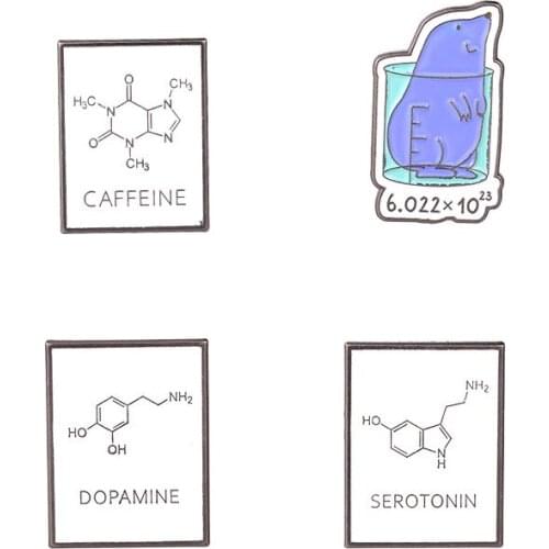 Chemical Formula Lapel Pins Fashion Letter Enamel Badges Jewelry Metal Decorative Brooches For Women Anime Hijab Pins Brooch