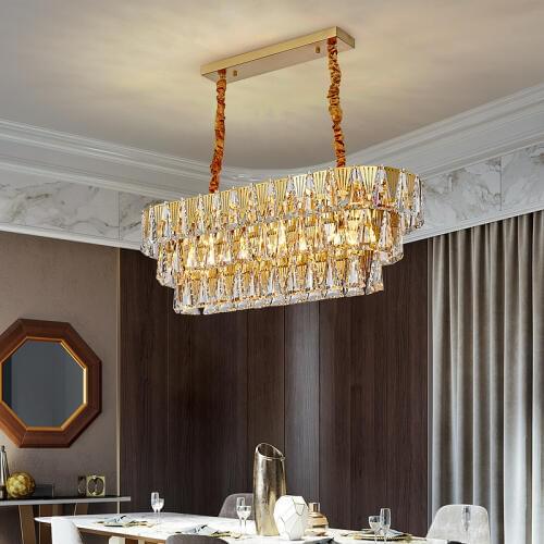 Stainless steel crystal living room chandelier gold luxury villa decoration lamp restaurant bedroom lighting