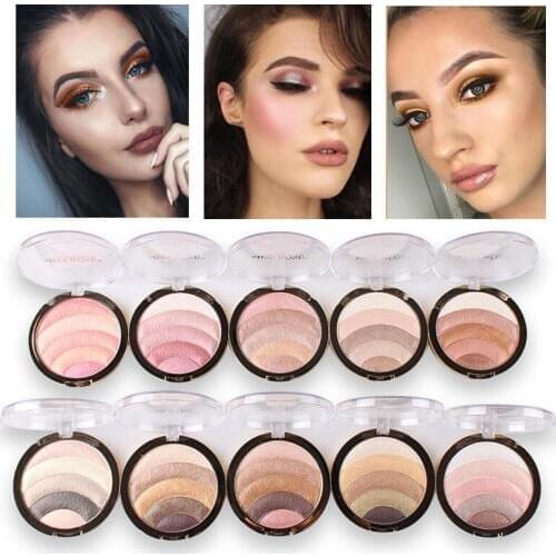 MISS ROSE Face Contouring Brighten Shimmer Highlighter Powder Cosmetics Baked Eye Facial Rainbow Glow Bronzer Makeup Palette