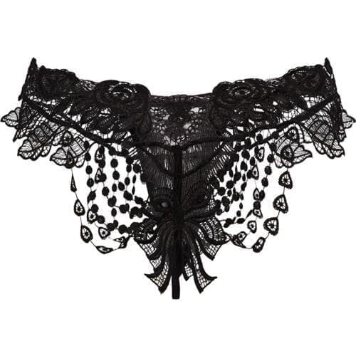 Fashion Sexy New Women G String Panties Thong Sexy Lace Bowknot Open Crotch G-String Solid Ladies Lingerie Underwear femme 3XL