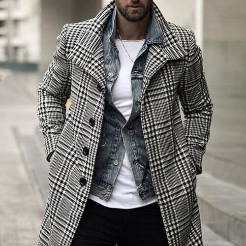 Men Jacket Plaid Long Sleeve Turn-down Collar Pockets Loose Trench Modern Fashion Long Jacket Coat Plus Size Mens Clothing