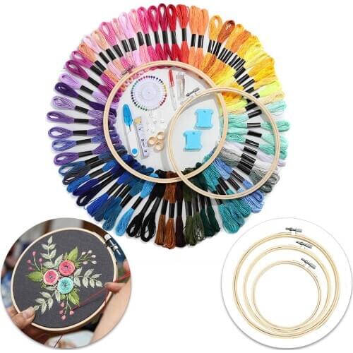 50/100/150Color Colorful Embroidery Thread Bamboo Hoop Stitching Punch Needle Pen Set DIY Cross Stitch Floss Sewing Tool Kit