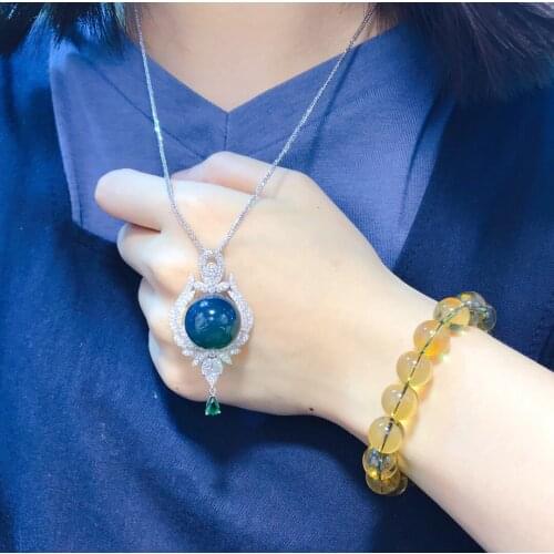 Joias feminina bijoux mariage collares mujer Mexican gold blue amber pendant necklace natural amber 925 silver luxury inlay