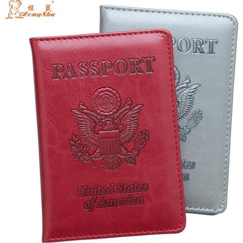The USA PU Leather oil Travel Covers Passport Holder Brand women Travel PU Leather Passports Case Credit Card ID Bag Passport