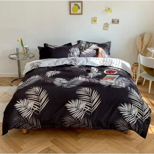 Nordic Bedding Set Leaf Printed Bed Linen Sheet Plaid Duvet Cover 240x220 Single Double Queen King Quilt Covers Sets Bedclothes