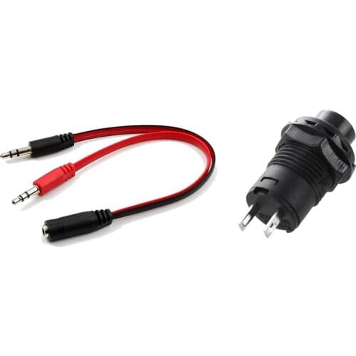 3.5mm Female to Dual Male Mic Audio Y Splitter Cable with Car Boat Latching Lock Push on / Off Button 125V 250V Black