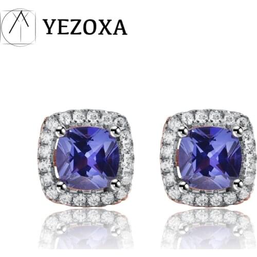925 Sterling Silver Stud Earrings Created Tanzanite Gemstone Delicate Ear Stud For Women Luxury Fine Jewelry Rose Gold Plating