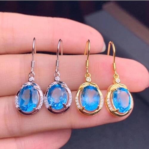 Fashion round Leaf S925 silver natural blue topaz gem drop earrings natural gemstone women birthday party gift fine jewelry