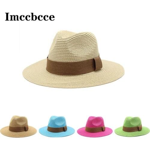 2021 New Summer Hat for Women Men Panama Straw Hat Womens Boater Travel Beach Sun Hat Wide Brim Fedora Sun Protection Jazz Hat