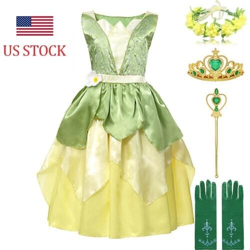 Fairy Tale The Princess and Frog Costume for Kid Age 4-12 Years Girls Princess Tianna Dresses Birthday Fantasy Gown Party Frocks