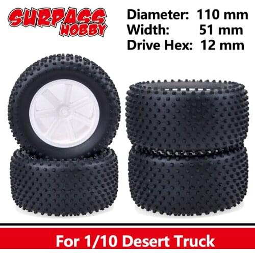 SURPASS HOBBY 4PCS 110MM Monster Truck RC Rubber Sponge Tires Tyre Rim Wheels Tires 12mm Hub Hex For RC 1/10 Car HSP Off Road