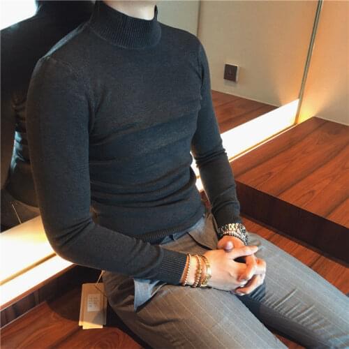 2021 Autumn Winter Cotton Sweater Men Long Sleeve Pullovers Man Half Turtleneck Sweaters Tops Casual Solid Knitting Clothing E75