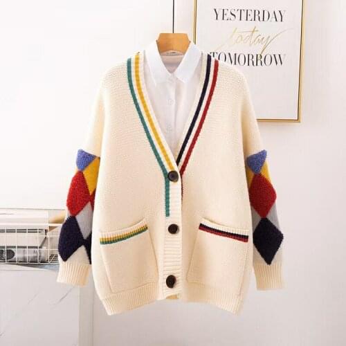 Urifens Cardigan Loose Korean Version Thick New 2021 Knitted Jacket Knitted Long Sleeve V Neck Button Pockets Sweater CS4742