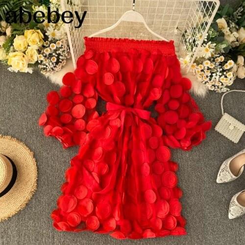 Spring Elegant Dress Fashion Dimensional Three Quarter Bubble Sleeve Flower Closing Waist Slash Neck Vestidos Lace Bandage Dress