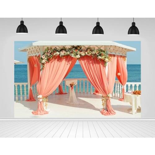 Scopiso Vinyl Photography Background Seaside Romantic Flowers Gauze Door Outside Wedding Fotografia Backgrounds for Photo Studio